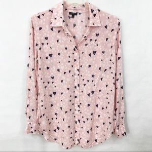 Talbots Pink Heart Print Long Sleeve Blouse